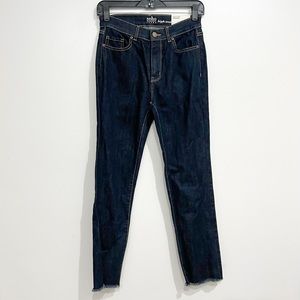 NWT High Waist Straight Leg Jean Dark Wash Frayed Hem